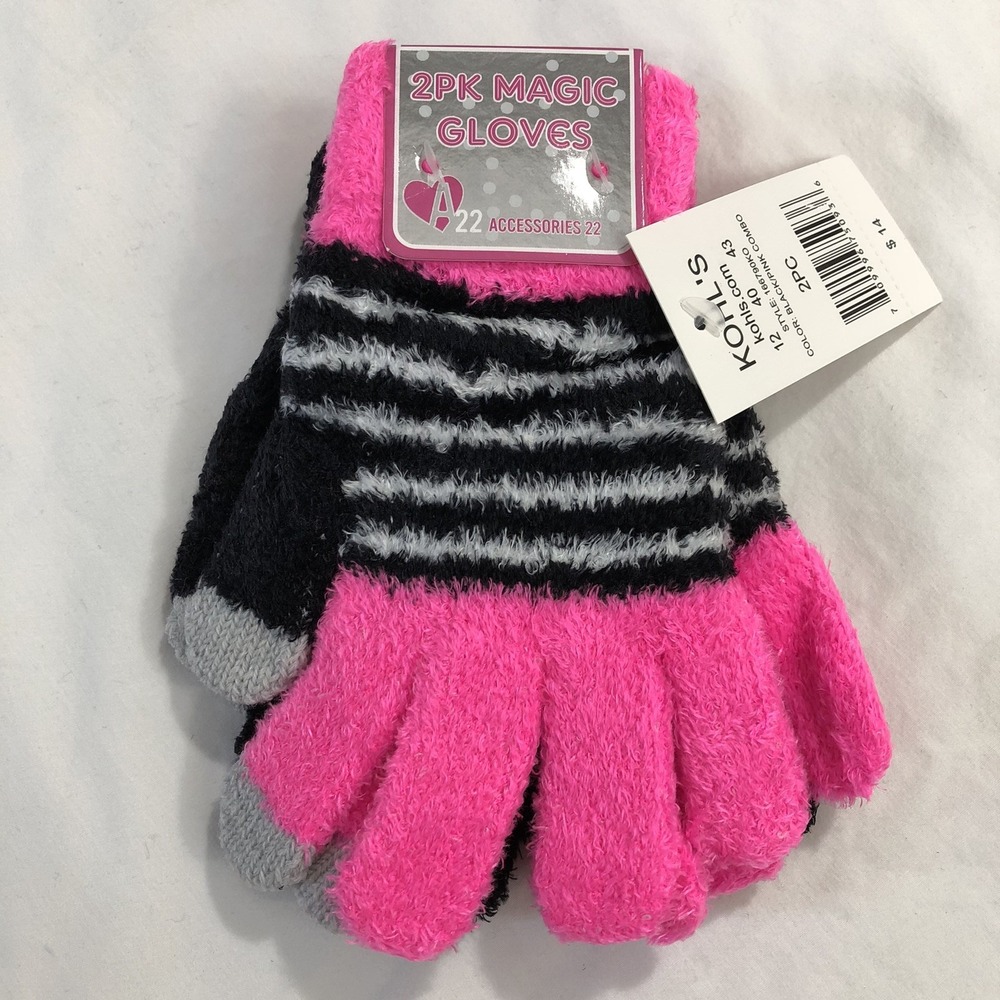 A22 Accessories Magic Gloves Girls One Size Black Pink Gray 2 Pack Winter